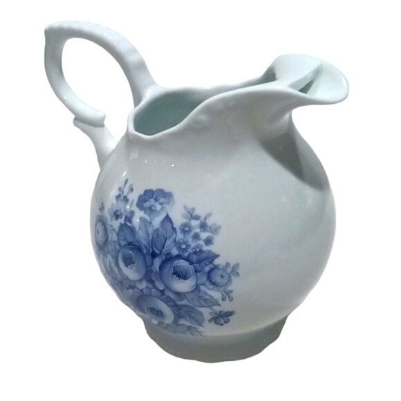 White & Blue Flower Decorated Ceramic Milk Jug by Inspiration, Rigaud, QC - Picture 1 of 7